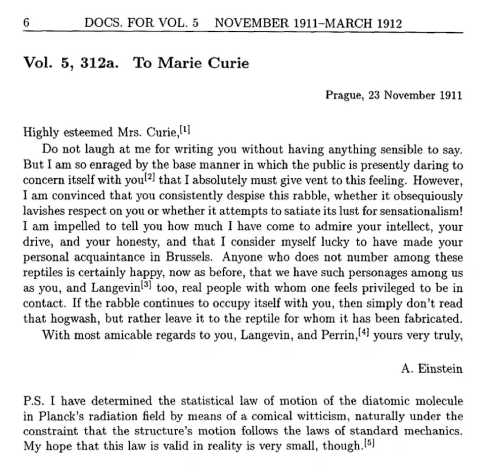 Dos gigantes de la ciencia y una carta: Einstein y Marie Curie